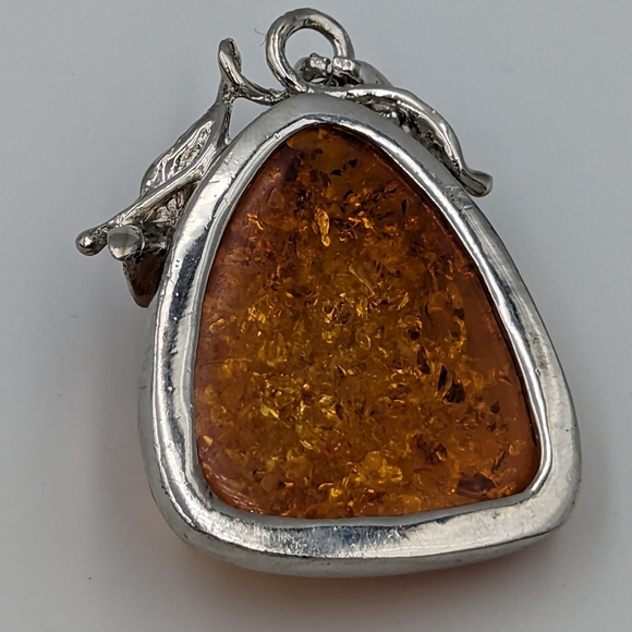 18K GP White Gold Plated BALTIC AMBER Pendant - Picture 6 of 9